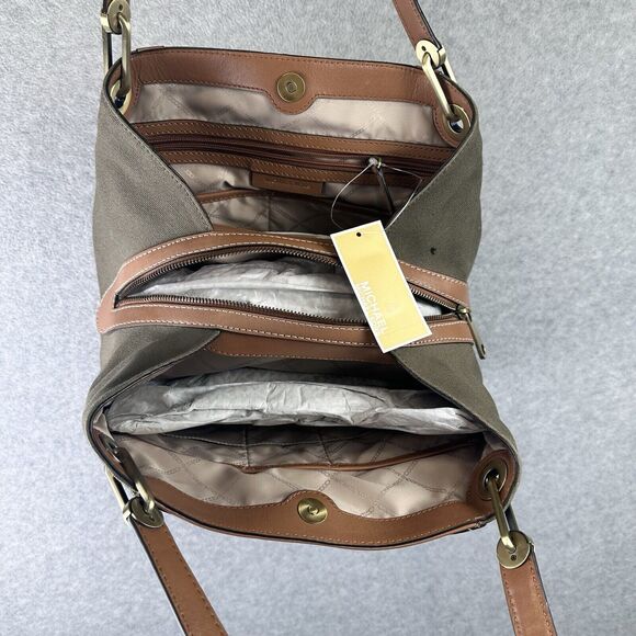 Michael Kors Raven Large Canvas Shoulder Bag Tote Signature‎ Green Signature NEW - Picture 14 of 16